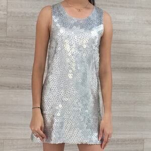 alice + olivia Silver Paillette Sequin Swing Tank Dress L